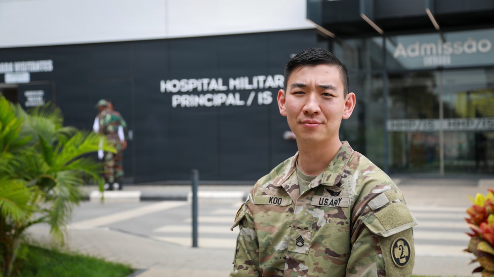 Combat medic Nicholas Koo at Hospital Militar Principal in Luanda during the medical exchange on September 8, 2026.