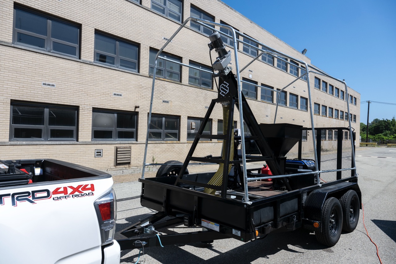 The trailer-mounted Silly Surfacing prototype demonstrated at U-PARC, photographed by Thomas Altany for the University of Pittsburgh.