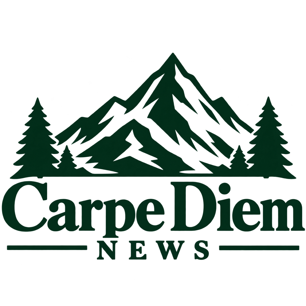 Carpe Diem News mountain and pine tree emblem